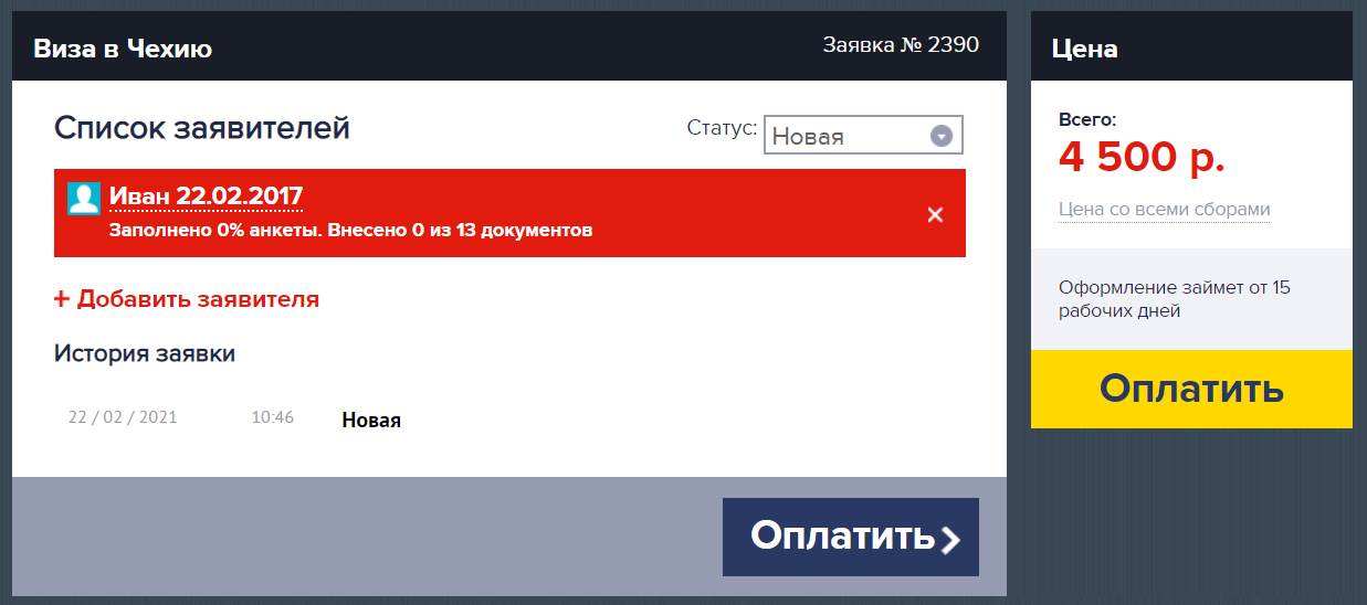 Экран заказа (работа с документами на визу)