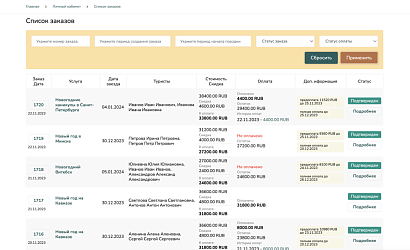 Новая версия списка заказов в кабинете агента и клиента